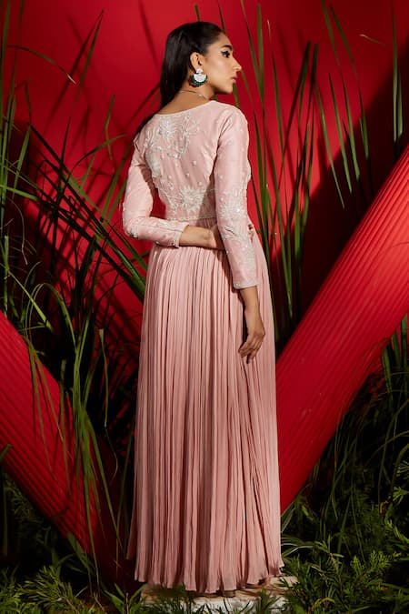 Shop Shreeka Pink Net, Chanderi, Georgette, Lycra Pearls, Sequins, Anarkali Churidar Set at Aza Fashions Shop_Shreeka_Pink Net, Chanderi, Georgette, Lycra Pearls, Sequins, Anarkali Churidar Set _at_Aza_Fashions