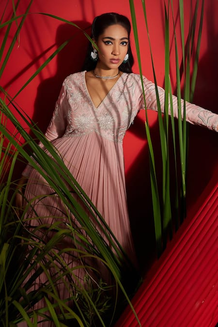 Shop Shreeka Pink Net, Chanderi, Georgette, Lycra Pearls, Sequins, Anarkali Churidar Set Online at Aza Fashions Shop_Shreeka_Pink Net, Chanderi, Georgette, Lycra Pearls, Sequins, Anarkali Churidar Set _Online_at_Aza_Fashions