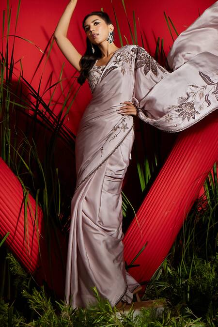 Shreeka Purple Silk Satin, Bamboo, Viscose Cut Work, Placement Saree With Blouse Online at Aza Fashions Shreeka_Purple Silk Satin, Bamboo, Viscose Cut Work, Placement Saree With Blouse _Online_at_Aza_Fashions