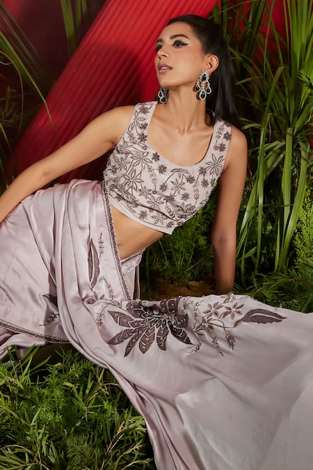 Shop Shreeka Purple Silk Satin, Bamboo, Viscose Cut Work, Placement Saree With Blouse Online at Aza Fashions Shop_Shreeka_Purple Silk Satin, Bamboo, Viscose Cut Work, Placement Saree With Blouse _Online_at_Aza_Fashions
