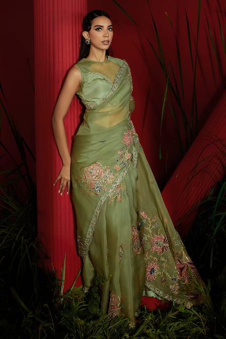 Buy online Banarasi Organza saree with Zari woven Contrast and pallu  -Blue-AF698