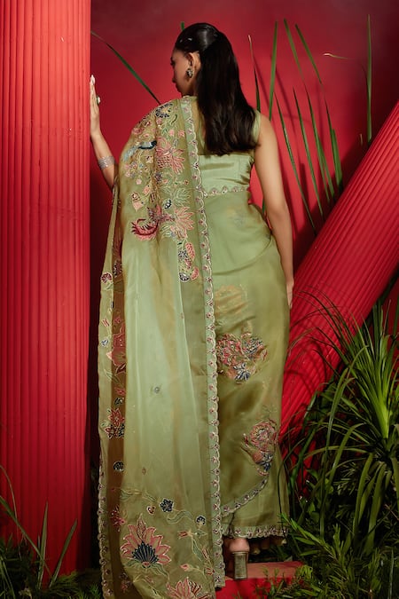 Shreeka Dabka & Zari Embroidered Saree With Blouse 