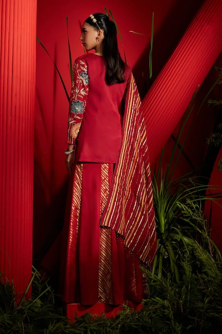 Shop Shreeka Red Viscose, Georgette, Organza Pearls, Sequins, Gota Floral Kurta Sharara Set at Aza Fashions Shop_Shreeka_Red Viscose, Georgette, Organza Pearls, Sequins, Gota Floral Kurta Sharara Set _at_Aza_Fashions