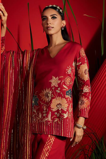 Buy Shreeka Red Viscose, Georgette, Organza Pearls, Sequins, Gota Floral Kurta Sharara Set Online at Aza Fashions Buy_Shreeka_Red Viscose, Georgette, Organza Pearls, Sequins, Gota Floral Kurta Sharara Set _Online_at_Aza_Fashions