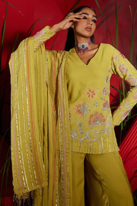 Buy Shreeka Green Viscose, Georgette, Organza Sequins, Pearls, Embroidered Kurta Sharara Set Online at Aza Fashions Buy_Shreeka_Green Viscose, Georgette, Organza Sequins, Pearls, Embroidered Kurta Sharara Set _Online_at_Aza_Fashions