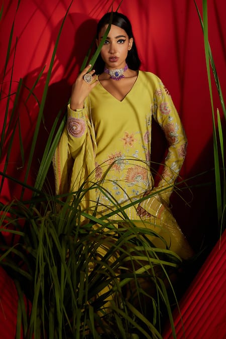 Shop Shreeka Green Viscose, Georgette, Organza Sequins, Pearls, Embroidered Kurta Sharara Set Online at Aza Fashions Shop_Shreeka_Green Viscose, Georgette, Organza Sequins, Pearls, Embroidered Kurta Sharara Set _Online_at_Aza_Fashions