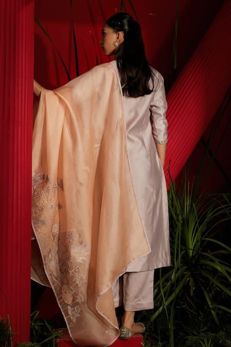 Shop Shreeka Purple Silk, Chanderi, Organza Embroidery, Bloom Garden Kurti Palazzo Pant Set at Aza Fashions Shop_Shreeka_Purple Silk, Chanderi, Organza Embroidery, Bloom Garden Kurti Palazzo Pant Set _at_Aza_Fashions