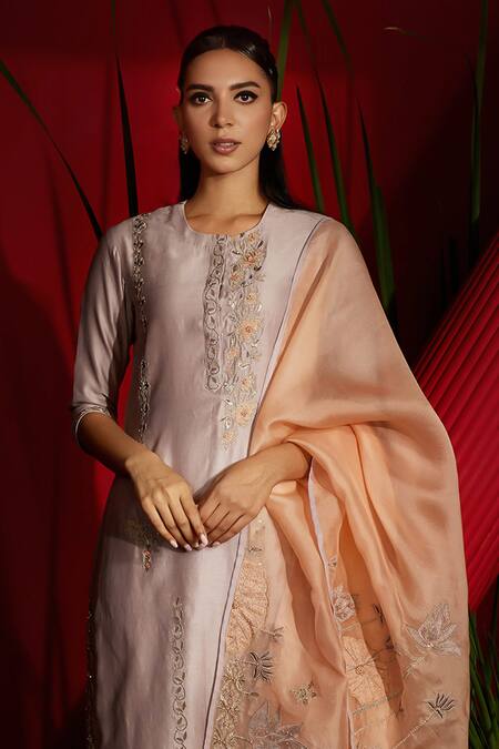 Buy Shreeka Purple Silk, Chanderi, Organza Embroidery, Bloom Garden Kurti Palazzo Pant Set Online at Aza Fashions Buy_Shreeka_Purple Silk, Chanderi, Organza Embroidery, Bloom Garden Kurti Palazzo Pant Set _Online_at_Aza_Fashions