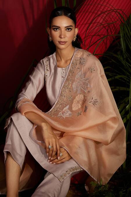 Buy Shreeka Purple Silk, Chanderi, Organza Embroidery, Bloom Garden Kurti Palazzo Pant Set Buy_Shreeka_Purple Silk, Chanderi, Organza Embroidery, Bloom Garden Kurti Palazzo Pant Set