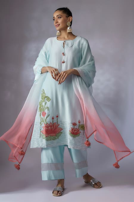 Shreeka Padma Pond Embroidered Kurta Palazzo Pant Set 