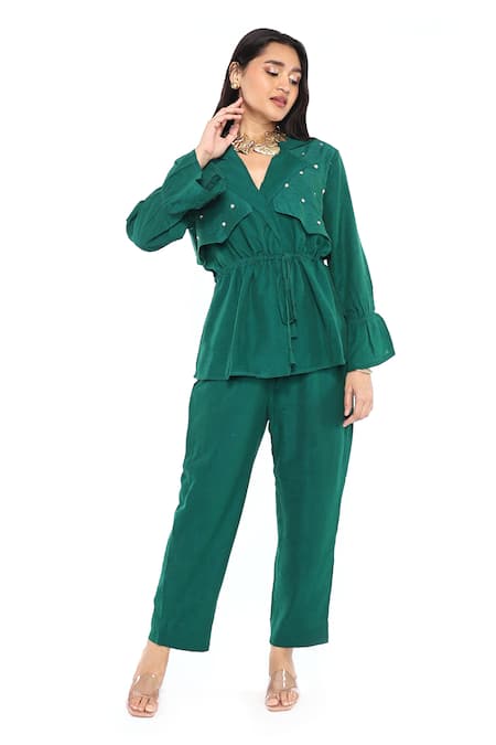 Komal Shah Chanderi Trench Jacket & Pant Set 