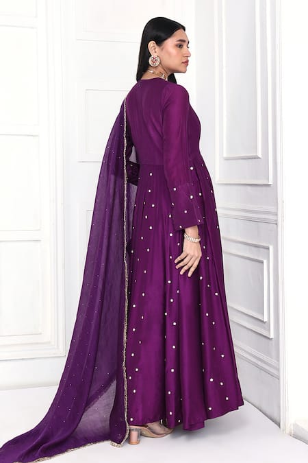 Komal Shah Floral Sequin Chanderi Anarkali With Dupatta 