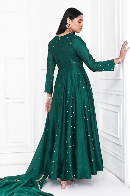 Komal Shah Floral Sequin Chanderi Anarkali With Dupatta 