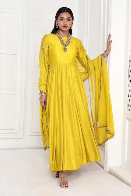 Komal Shah Floral Sequin Embroidered Anarkali With Dupatta 