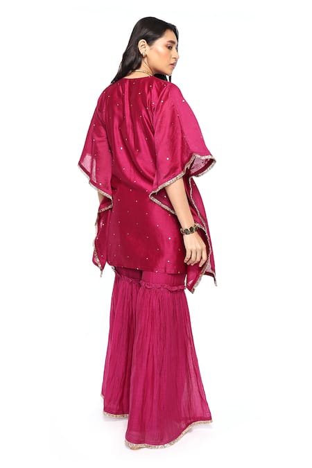 Shop Komal Shah Purple Chanderi Embroidery Round Neck Badla Work Kaftan And Gharara Set at Aza Fashions Shop_Komal Shah_Purple Chanderi Embroidery Round Neck Badla Work Kaftan And Gharara Set _at_Aza_Fashions