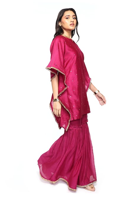 Komal Shah Purple Chanderi Embroidery Round Neck Badla Work Kaftan And Gharara Set Online at Aza Fashions Komal Shah_Purple Chanderi Embroidery Round Neck Badla Work Kaftan And Gharara Set _Online_at_Aza_Fashions