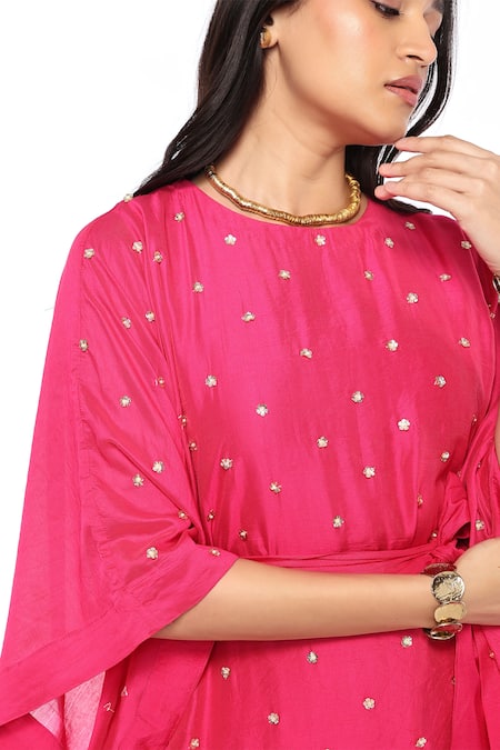 Buy Komal Shah Pink Chanderi Embroidery Round Neck Floral Hand Kaftan With Pant Online at Aza Fashions Buy_Komal Shah_Pink Chanderi Embroidery Round Neck Floral Hand Kaftan With Pant _Online_at_Aza_Fashions