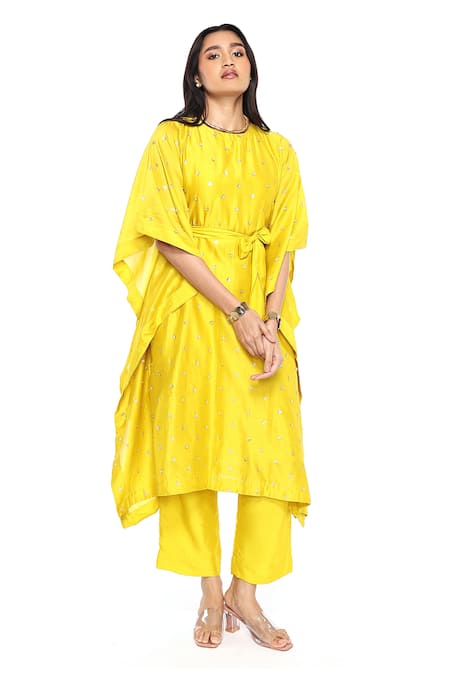 Komal Shah Floral Hand Embroidered Kaftan & Pant Set 