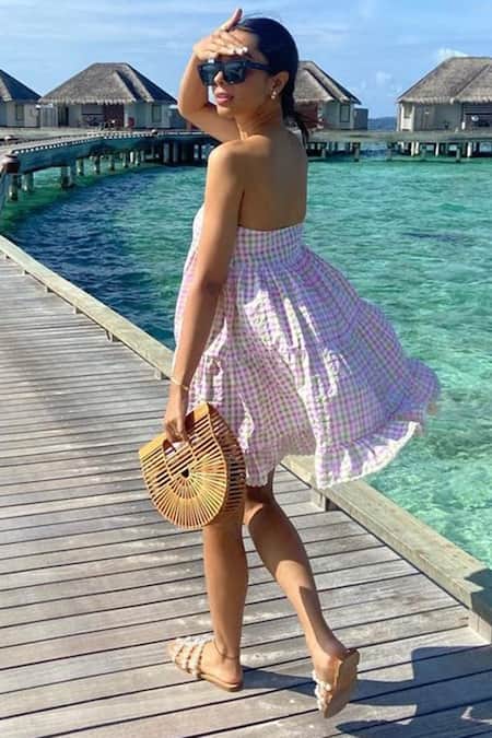 Shop The Iaso Multi Color Gingham Cotton Checkered Asymmetric Pattern One Shoulder Dress Online at Aza Fashions Shop_The Iaso_Multi Color Gingham Cotton Checkered Asymmetric Pattern One Shoulder Dress_Online_at_Aza_Fashions