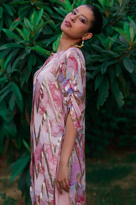 Akanksha Mago Multi Color Georgette, Cotton Zari Round Abstract Print Long Shirt With Pant Online at Aza Fashions Akanksha Mago_Multi Color Georgette, Cotton Zari Round Abstract Print Long Shirt With Pant _Online_at_Aza_Fashions