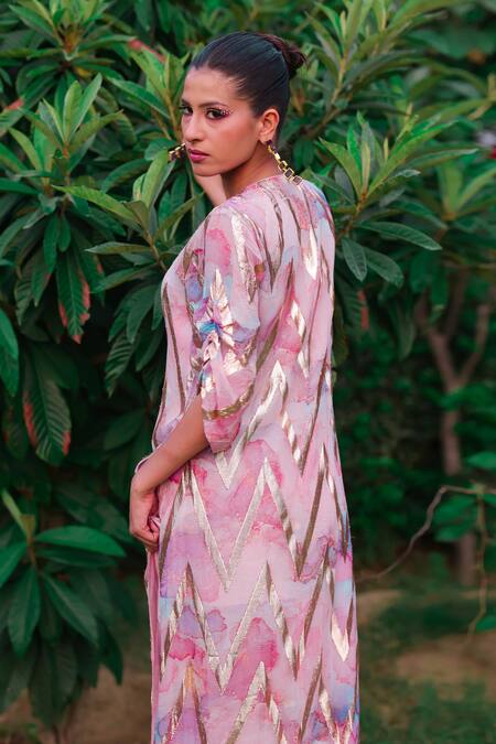 Buy Akanksha Mago Multi Color Georgette, Cotton Zari Round Abstract Print Long Shirt With Pant Online at Aza Fashions Buy_Akanksha Mago_Multi Color Georgette, Cotton Zari Round Abstract Print Long Shirt With Pant _Online_at_Aza_Fashions