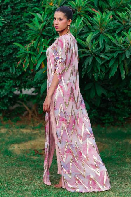 Shop Akanksha Mago Multi Color Georgette, Cotton Zari Round Abstract Print Long Shirt With Pant Online at Aza Fashions Shop_Akanksha Mago_Multi Color Georgette, Cotton Zari Round Abstract Print Long Shirt With Pant _Online_at_Aza_Fashions