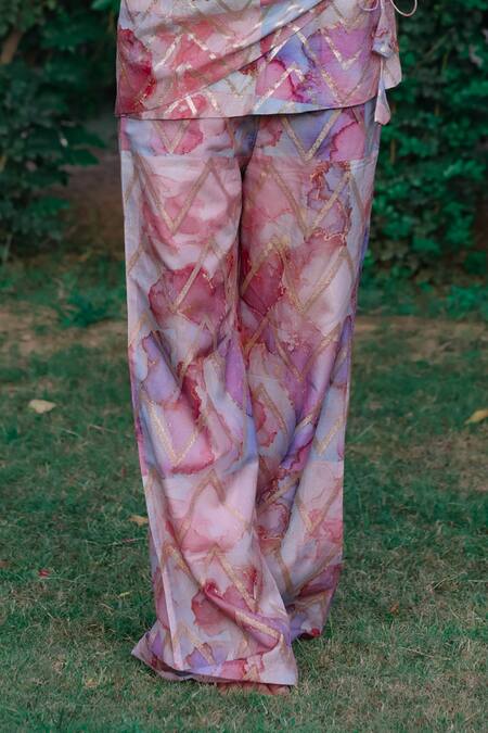 Akanksha Mago Multi Color Chanderi Silk Embroidery Wrap Top With Pant Online at Aza Fashions Akanksha Mago_Multi Color Chanderi Silk Embroidery Wrap Top With Pant _Online_at_Aza_Fashions