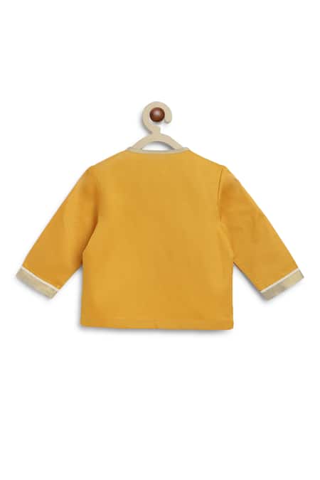 Buy_Tiber Taber_Yellow Cotton Lace, Embroidery Ganesha Kurta And Dhoti Pant Set 