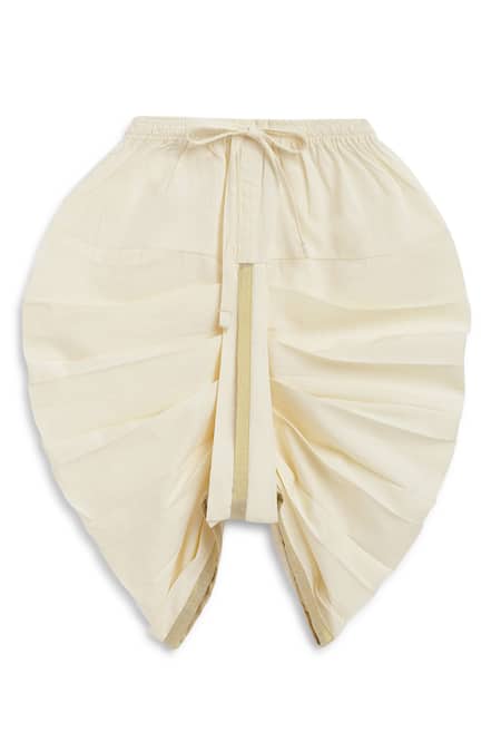 Shop_Tiber Taber_Yellow Cotton Lace, Embroidery Ganesha Kurta And Dhoti Pant Set 