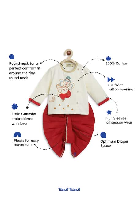 Tiber Taber_Cream Cotton Lace Ganesha Thread Embroidered Kurta Set _Online_at_Aza_Fashions