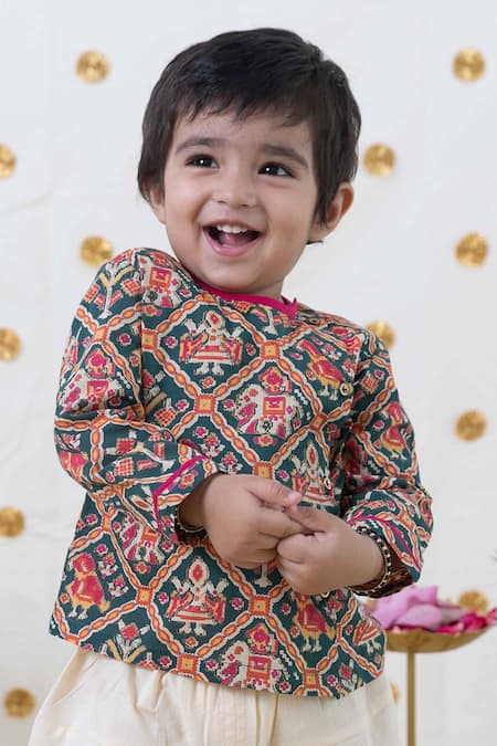 Buy_Tiber Taber_Green Cotton Lace Patola Print Kurta And Dhoti Pant Set _Online_at_Aza_Fashions