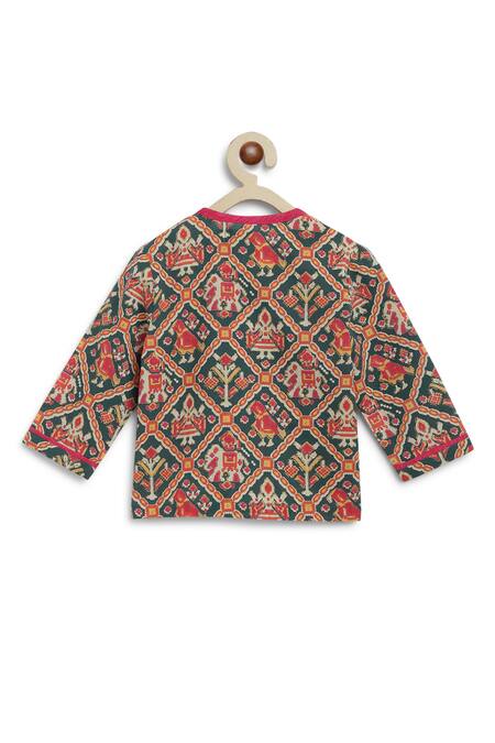 Buy_Tiber Taber_Green Cotton Lace Patola Print Kurta And Dhoti Pant Set 