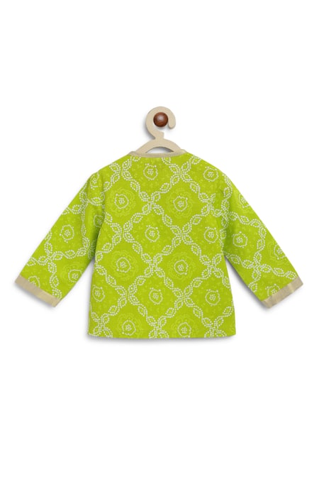 Buy_Tiber Taber_Green Cotton Lace Checkered Bandhani Print Kurta Set _Online_at_Aza_Fashions