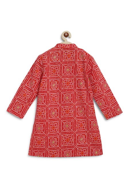Buy_Tiber Taber_Red Cotton Gota Patti, Embroidery Bandhani Print Kurta Set 