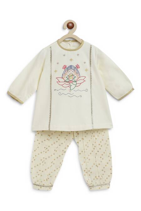 Shop Tiber Taber Cream Cotton Gota Patti, Embroidery Lakshmi Kurta And Salwar Set Online at Aza Fashions Shop_Tiber Taber_Cream Cotton Gota Patti, Embroidery Lakshmi Kurta And Salwar Set _Online_at_Aza_Fashions