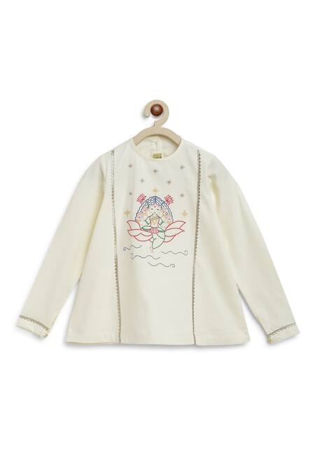 Tiber Taber_Cream Cotton Gota Patti, Embroidery, Lace Lakshmi Kurta And Dhoti Pant Set _at_Aza_Fashions