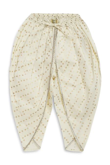 Shop_Tiber Taber_Cream Cotton Gota Patti, Embroidery, Lace Lakshmi Kurta And Dhoti Pant Set 