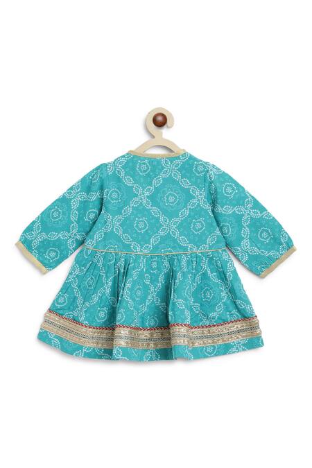 Buy_Tiber Taber_Blue Cotton Lace, Gota Patti Printed Peplum Kurta And Salwar Set