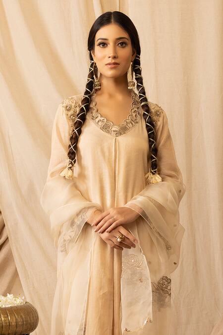 Buy Deepika Chopra Gold Chanderi, Satin, Organza Embroidery Round Desert Rose Kurta Salwar Set Online at Aza Fashions Buy_Deepika Chopra_Gold Chanderi, Satin, Organza Embroidery Round Desert Rose Kurta Salwar Set_Online_at_Aza_Fashions