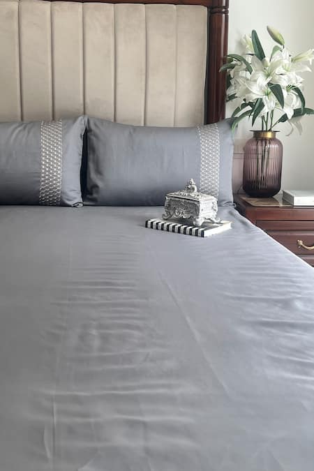 Sadyaska Grey Cotton Rich Lisse Solid Bedsheet Set