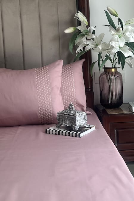Sadyaska Pink Cotton Rich Lisse Plain Bedsheet Set