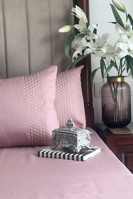 Shop_Sadyaska_Pink Cotton Rich Lisse Plain Bedsheet Set _at_Aza_Fashions