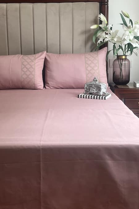 Sadyaska Pink Cotton Rich Maroc Plain Bedsheet Set
