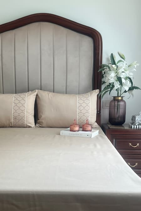 Sadyaska Beige Cotton Rich Maroc Solid Bedsheet Set