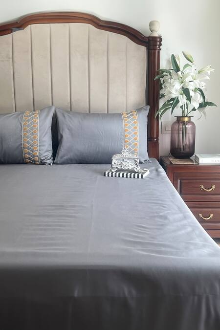 Sadyaska Grey Cotton Rich Zenith Solid Bedsheet Set