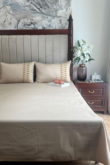 Sadyaska Beige Cotton Rich Zenith Solid Bedsheet Set