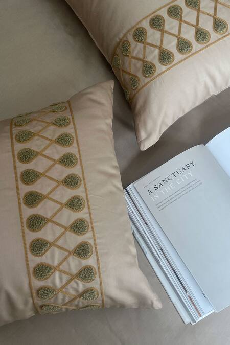 Sadyaska_Beige Cotton Rich Zenith Solid Bedsheet Set_Online_at_Aza_Fashions