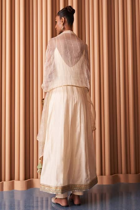 Shop Rishi and Vibhuti Ivory Chanderi, Organza Sequins, Zari, Embroidery Astrid Anarkali Pant Set at Aza Fashions Shop_Rishi and Vibhuti_Ivory Chanderi, Organza Sequins, Zari, Embroidery Astrid Anarkali Pant Set _at_Aza_Fashions