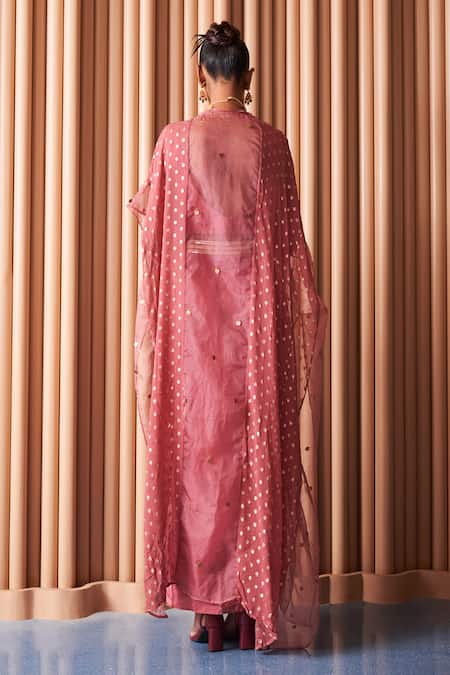 Rishi and Vibhuti Karl Embroidered Draped Skirt Cape Set