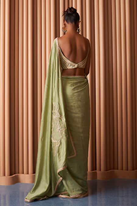 Rishi and Vibhuti Sequin Bloom Work Saree With Blouse 